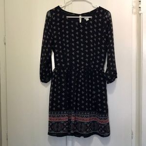 3/4 sleeve black dress with flower print